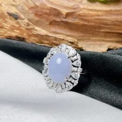 Nhẫn ngọc Phỉ thuý tím Myanmar, vàng trắng 14k