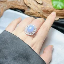 Nhẫn ngọc Phỉ thuý tím Myanmar, vàng trắng 14k
