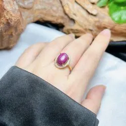 Nhẫn nữ oval đá Ruby Nam Phi, vàng 18k - Ảnh 3