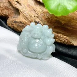 Phật Di lặc ngọc cẩm thạch phớt xanh, kích thước 39mm - Ảnh 5