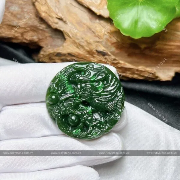 Mặt rồng nhả châu Ngọc bích Canada, KT 41mm