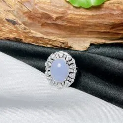 Nhẫn ngọc Phỉ thuý tím Myanmar, vàng trắng 14k