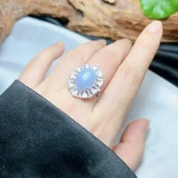 Nhẫn ngọc Phỉ thuý tím Myanmar, vàng trắng 14k