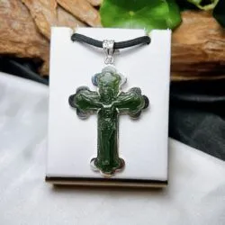 Mặt dây thánh giá Chúa Jesus, ngọc bích Canada, bạc 925 - Ảnh 2
