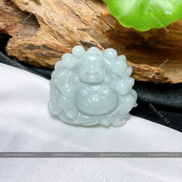 Phật Di Lặc ngọc phỉ thuý nếp băng Myanmar, móc vàng 18k