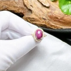 Nhẫn nữ oval đá Ruby Nam Phi, vàng 18k - Ảnh 4