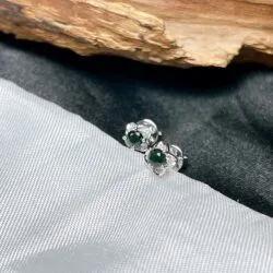 Khuyên tai ngọc phỉ thuý mực dục Myanmar, vàng trắng 14k, kim cương thiên nhiên