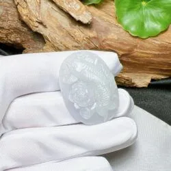 Mặt dây cá chép ngự hoa sen Ngọc cẩm thạch Myanmar - Ảnh 6