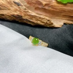Nhẫn nữ mài giác tròn ngọc bích Canada, vàng 18k - Ảnh 6