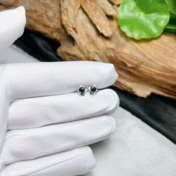 Khuyên tai ngọc phỉ thuý mực dục Myanmar, vàng trắng 14k, kim cương thiên nhiên - Hình ảnh 2