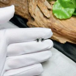Khuyên tai ngọc phỉ thuý mực dục Myanmar, vàng trắng 14k, kim cương thiên nhiên - Hình ảnh 4
