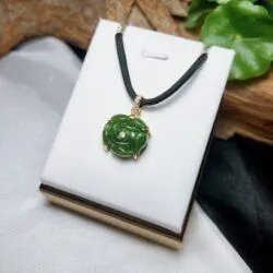 Mặt dây hoa mẫu đơn Ngọc bích Canada, vàng 18k - Ảnh 4