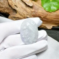Mặt dây cá chép ngự hoa sen Ngọc cẩm thạch Myanmar - Ảnh 4