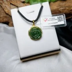 Mặt dây hoa mẫu đơn ngọc bích Canada, vàng 18k - Ảnh 5