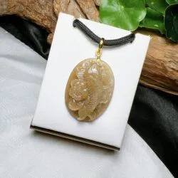 Mặt dây Cá chép ngự hoa sen Ngọc bích Nga, KT 39mm - Hình ảnh 6