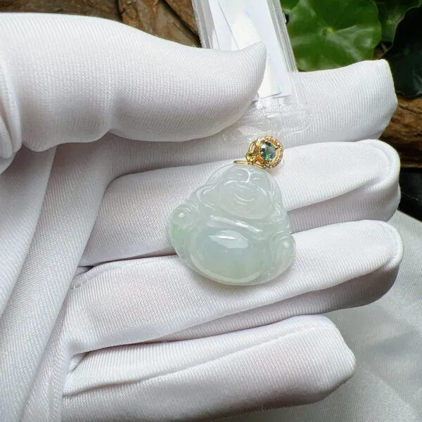 Phật Di Lặc ngọc phỉ thuý băng chủng, kim cương thiên nhiên, vàng 18k