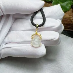 Phật Di Lặc baby ngọc phỉ thuý băng chủng Myanmar, vàng 18k - Hình ảnh 6