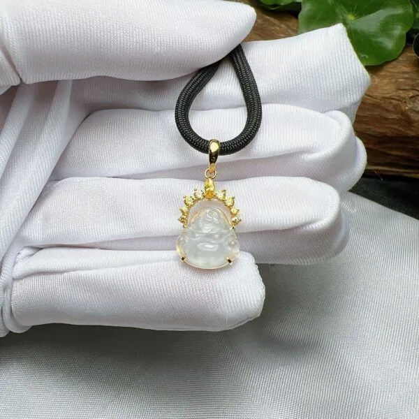 Phật Di Lặc baby ngọc phỉ thuý băng chủng Myanmar, vàng 18k
