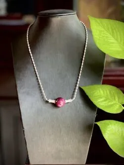 Dây chuyền trái châu Ruby Nam Phi mài giác, bạc 925 - Ảnh 4