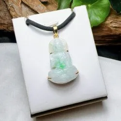 A Di Đà phật ngọc Phỉ thuý Myanmar, vàng 18k - Hình ảnh 3