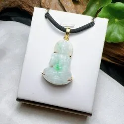 A Di Đà phật ngọc Phỉ thuý Myanmar, vàng 18k - Hình ảnh 4