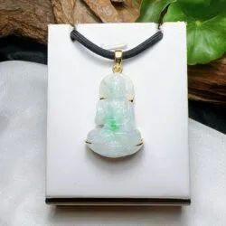 A Di Đà phật ngọc Phỉ thuý Myanmar, vàng 18k - Hình ảnh 2