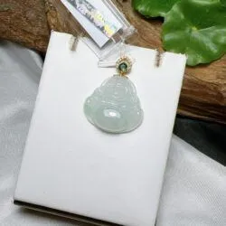 Phật Di Lặc ngọc phỉ thuý băng chủng, kim cương thiên nhiên, vàng 18k - Hình ảnh 3