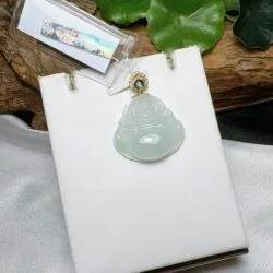 Phật Di Lặc ngọc phỉ thuý băng chủng, kim cương thiên nhiên, vàng 18k - Hình ảnh 2