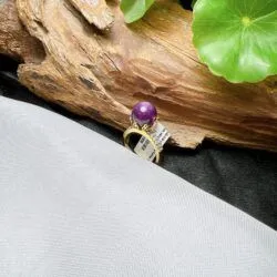Nhẫn trái châu đá Ruby sao thiên nhiên, vàng 18k - Ảnh 4