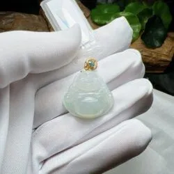 Phật Di Lặc ngọc phỉ thuý băng chủng, kim cương thiên nhiên, vàng 18k - Hình ảnh 4