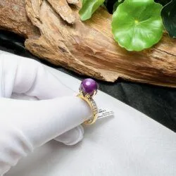 Nhẫn trái châu đá Ruby sao thiên nhiên, vàng 18k - Ảnh 6