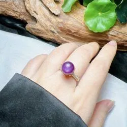Nhẫn trái châu đá Ruby sao thiên nhiên, vàng 18k - Ảnh 2