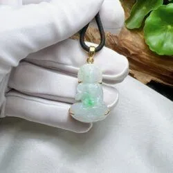 A Di Đà phật ngọc Phỉ thuý Myanmar, vàng 18k - Hình ảnh 7