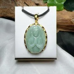Mặt dây Đức mẹ Maria ngọc cẩm thạch Myanmar, vàng 18k