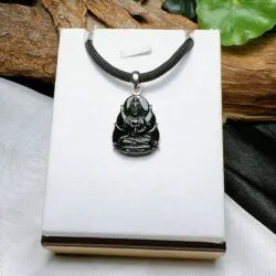Quán thế âm bồ tát ngọc Phỉ thuý mực dục Myanmar, vàng trắng 14k - Hình ảnh 4