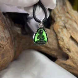 Quán thế âm bồ tát ngọc Phỉ thuý mực dục Myanmar, vàng trắng 14k - Hình ảnh 3