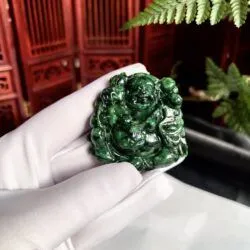 Phật Di Lặc ngọc cẩm thạch sơn thuỷ Myanmar, kích thước 47mm - Ảnh 2