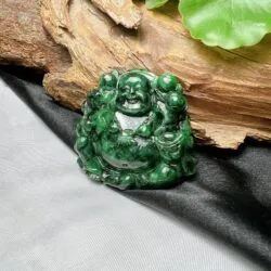 Phật Di Lặc ngọc cẩm thạch sơn thuỷ Myanmar, kích thước 47mm - Ảnh 3