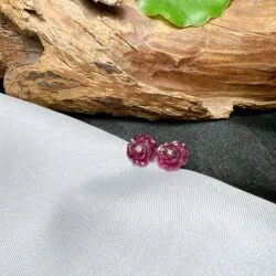 Khuyên tai hoa mẫu đơn đá quý Ruby Nam Phi, vàng 18k - Ảnh 3