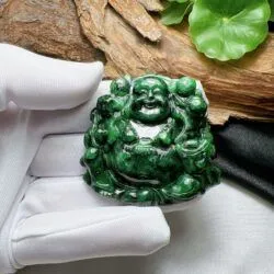Phật Di Lặc ngọc cẩm thạch sơn thuỷ Myanmar, kích thước 47mm - Ảnh 6