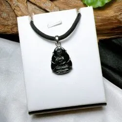 Quán thế âm bồ tát ngọc Phỉ thuý mực dục Myanmar, vàng trắng 14k - Hình ảnh 6