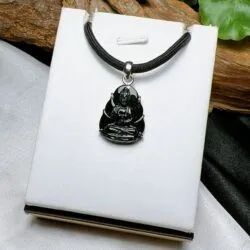 Quán thế âm bồ tát ngọc Phỉ thuý mực dục Myanmar, vàng trắng 14k - Hình ảnh 7