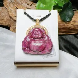 Phật Di Lặc đá quý Ruby Nam Phi, vàng 18k - Ảnh 2