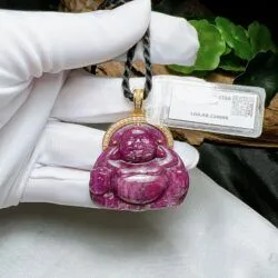 Phật Di Lặc đá quý Ruby Nam Phi, vàng 18k - Ảnh 6