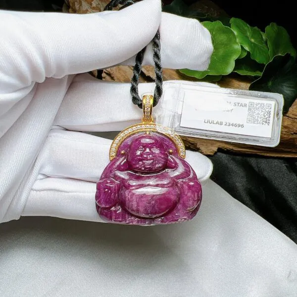 Phật Di Lặc đá quý Ruby Nam Phi, vàng 18k