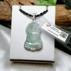 Mặt dây Quán thế âm bồ tát ngọc Phỉ thuý Muna, vàng trắng 14k