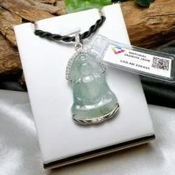 Mặt dây Quán thế âm bồ tát ngọc Phỉ thuý Muna, vàng trắng 14k - Hình ảnh 3