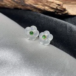 Khuyên tai ngọc Phỉ thuý băng chủng Myanmar, vàng 18k (chốt silicon) - Hình ảnh 3