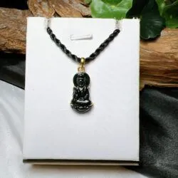 Mặt dây Quán thế âm bồ tát ngọc Phỉ thuý mực dục Myanmar, vàng 18k - Hình ảnh 2