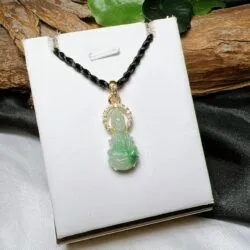 Mặt dây quán thế âm bồ tát ngọc Cẩm thạch Myanmar, vàng 18k - Ảnh 3